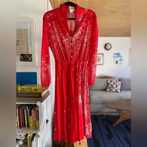 Vintage Red Floral Dress